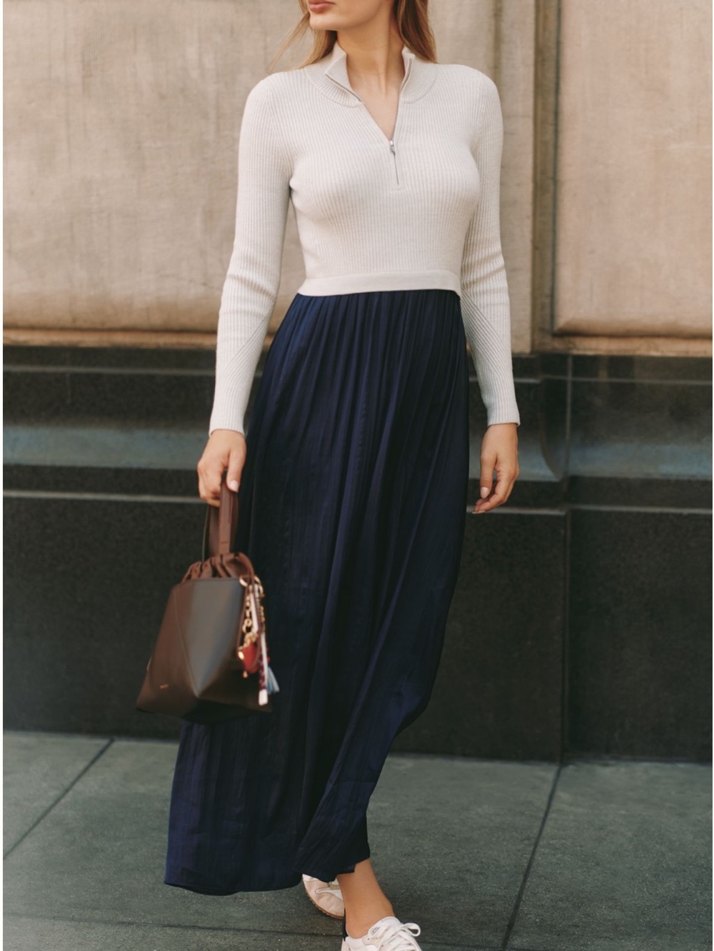 Anthropologie Thea Twofer Long-Sleeve Half-Zip Maxi Dress NEW Small